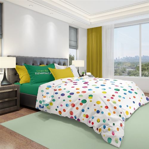 HOMEMANIA Literie Technicolor - Simple - avec drap housse, drap, taie d'oreiller -Multicolore en Coton, 150x280 cm