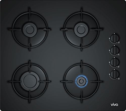 Viva VVG6B4P60 - Table de cuisson au gaz - 4 plaques de cuisson - Niche - largeur : 56 cm - profondeur : 48 cm - noir