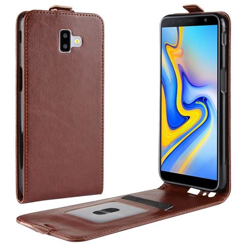 Etui en PU flip vertical marron pour votre Samsung Galaxy J6 Plus