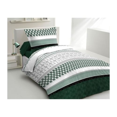 LOVELY HOME Parure de couette Coton BOOGIE - Vert Sapin - 140x200 cm