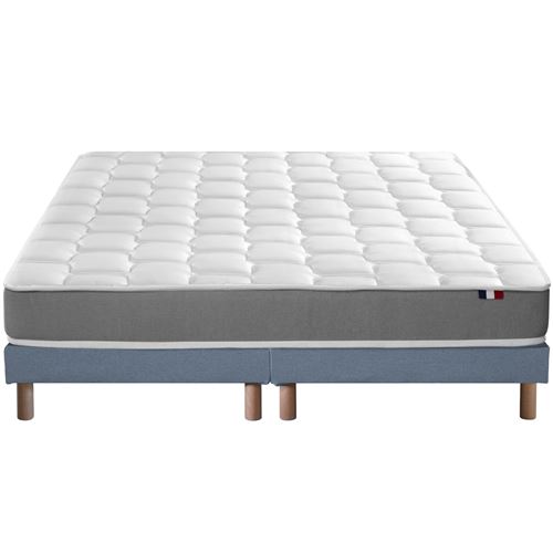 Ensemble matelas m&eacute;moire de forme sommier bleu 160x200