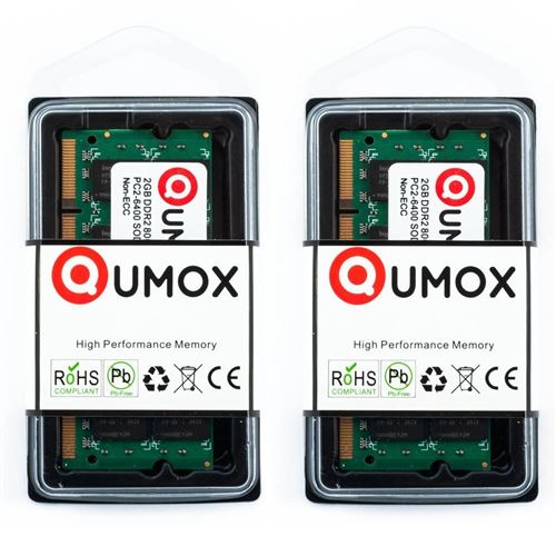 Qumox 2x 2Go 2GB(4Go) DDR2 800MHz PC2-6300 PC2-6400 DDR2 800 (200 broches) SODIMM mémoire pour ordinateur portable