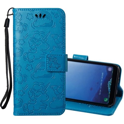 Galaxy S8 Housse Etui Cuir PU Gravé Licorne Mignonne Bleu ALS52774