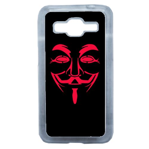 Coque Anonymous Noir Et Rouge Compatible Samsung Core Prime Transparent