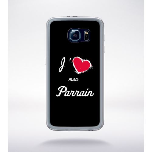 Coque J'aime Mon Parrain Fond Noir Compatible Samsung Galaxy S6 Transparent