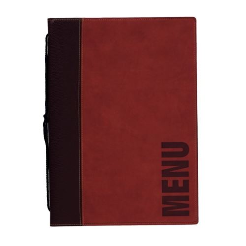 Prot&egrave;ge-menus contemporain Securit rouge fonc&eacute; - Format A4 - - Cuir