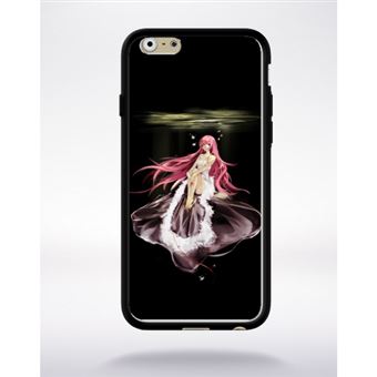 Coque Manga Fille Cheveux Rose Compatible Apple Iphone 6 Bord Noir Silicone