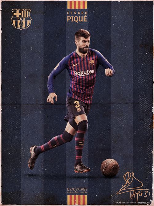 Art Print 30X40 Cm Fc Barcelona Pique Vintage