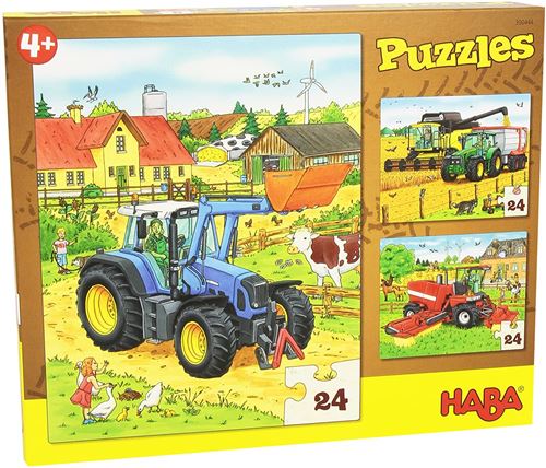 Haba puzzle Tractor & co 3-in-1 boys cardboard 3 x 24 pièces