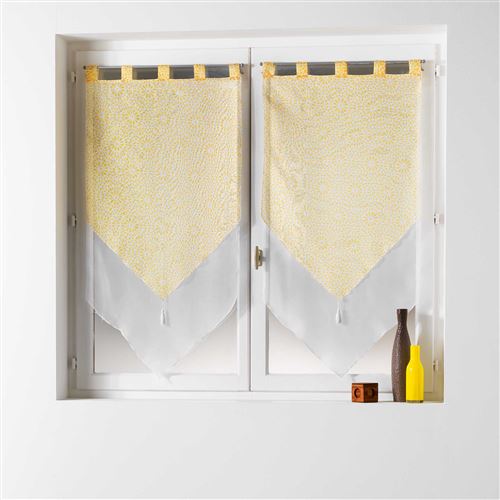 Paire pompon passants 2 x 60 x 160 cm voile double imprime/uni tunis Jaune
