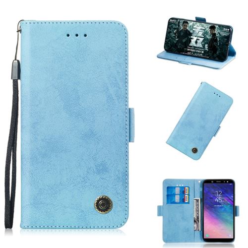 Etui en PU style rétro bleu clair pour votre Samsung Galaxy A6 (2018)