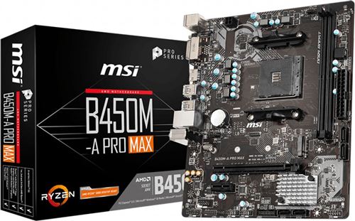 MSI B450M-A PRO MAX - Moederbord - micro ATX - Socket AM4 - AMD B450 chipset - USB 3.2 Gen 1 - Gigabit LAN - interne afbeeldingen (CPU vereist) - HD Audio (8-kanaals)
