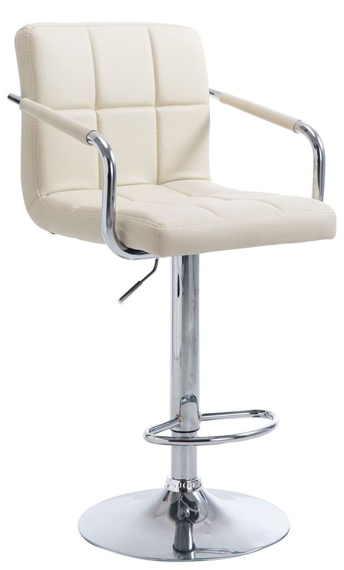 Tabouret de bar Lucy V2 en similicuir avec Piètement en Métal , Crème/Chrome