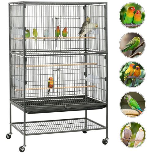 Cage à oiseaux en métal avec roulettes 79 x 52x 132 cm pour perruches, perroquets, pigeons