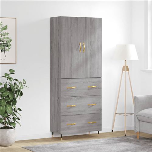 VIDAXL - Armoire haute - Bois aggloméré - Gris chêne Sonoma - 69,5x34x180 cm - Image 3