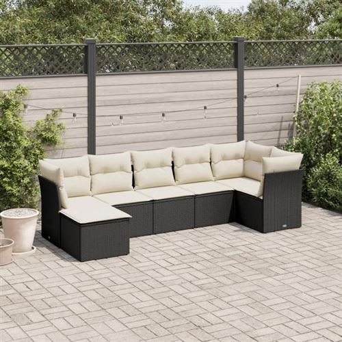 VIDAXL  Salon De Jardin 7 Pcs Avec Coussins Noir R&eacute;sine Tress&eacute;e