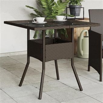 LEX Table de jardin dessus en verre Gris 150x90x75cm Résine tressée
