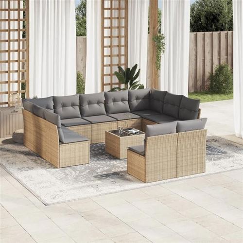 Non Communiqué Beige Salon De Jardin Modulable Generique 12 Pieces Resine Tressee 55 X 62 X 69 Cm 11 Personnes