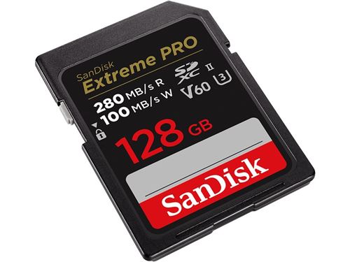 SanDisk Extreme Pro 128Go Carte Mémoire SD SDXC V60 UHS-II 280/100MBs U3  C10 - Carte mémoire SD - Achat & prix