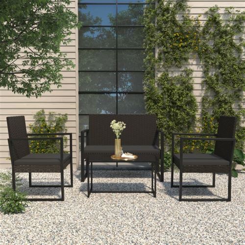 VIDAXL - Salon de jardin 4 pièces - Résine tressée - Noir - Image 2