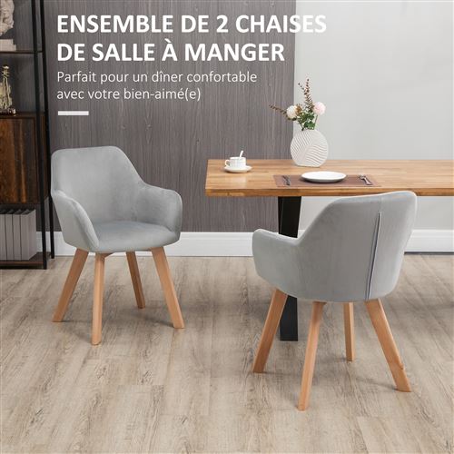 Chaises de visiteur design scandinave - lot de 2 chaises - pieds bois hévéa  - assise dossier accoudoirs velours gris - Achat & prix