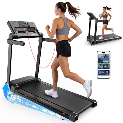  Tapis de Course - FT54 Tapis Marche15% Inclinaison AutoVitesse 1-14km/hCompatible APPUltra Silencieux 700WLCD Id&eacute;al pour Maison 