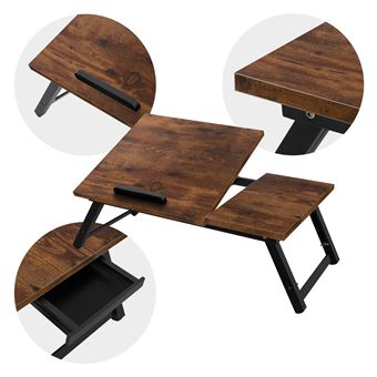 ML-Design Table pour Ordinateur Portable pour Lit/Sofa, Pliable,  Vintage/Brun, Bois, Réglable en Hauteur, avec Tiroir et Barre d'Arrêt,  Plateau avec 4 Angles d'Inclinaison, Support de Tablette