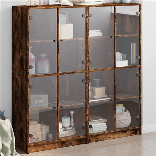 Non Communiqué Chêne Fumé Vidaxl Bibliothèque Avec Portes, Armoire À Livres Avec Poignées, Meuble Avec Compartiments De Salon Intérieur, Moderne,