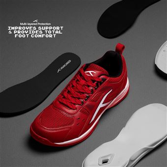Chaussure de badminton Hundred RAZE Rouge Noir Blanc UK 8 US 9 EU 42 Hommes et Garcons Chaussure non marquante Chaussure de court Badminton