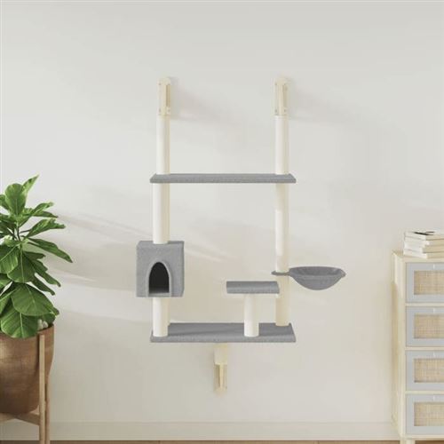 vidaXL Arbre à chat mural avec griffoir gris clair 153 cm, tour à chat, griffoir pour chat, tour à chat murale, meuble pour chat