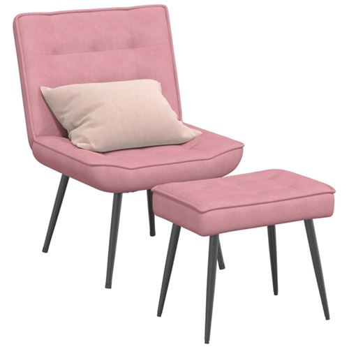 Vidaxl Rose Chaise De Relaxation Avec Tabouret Velours - Image 2