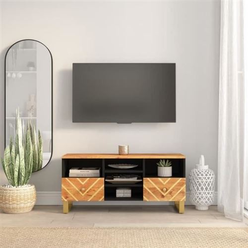 Non Communiqué Noir Vidaxl Meuble Tv Marron Et 100X33,5X46 Cm Bois Massif De Manguier 356801