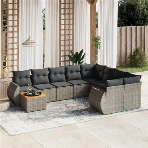 Vidaxl Gris Ensemble De Salon De Jardin 10 Pièces - Image 3