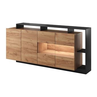 Îlot Central Cuisine 6 Tiroirs 4 Niches - MDF Blanc Et Naturel Clair - Dimensions 140x80x91 Cm - À Monter