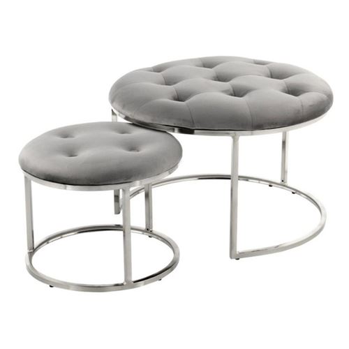 Lot de 2 Tabourets "Becky" 60cm Gris & Argent