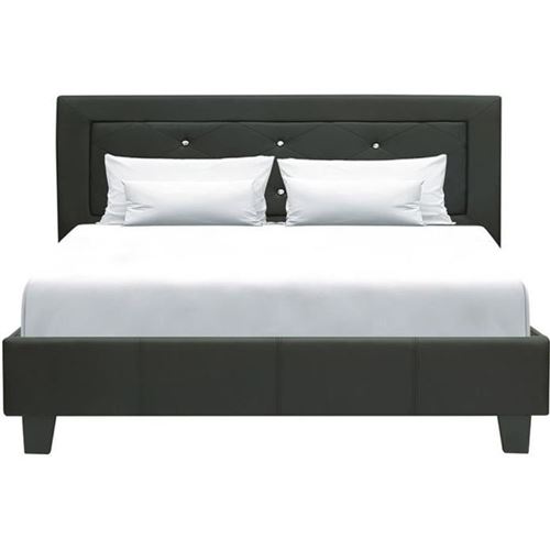 Edouard Lit Adulte Contemporain - Simili Noir - Sommier Inclus - 140 X 190 Cm