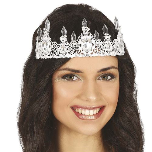 bandeau couronne métallique diamant argent adulte - guirca 13085