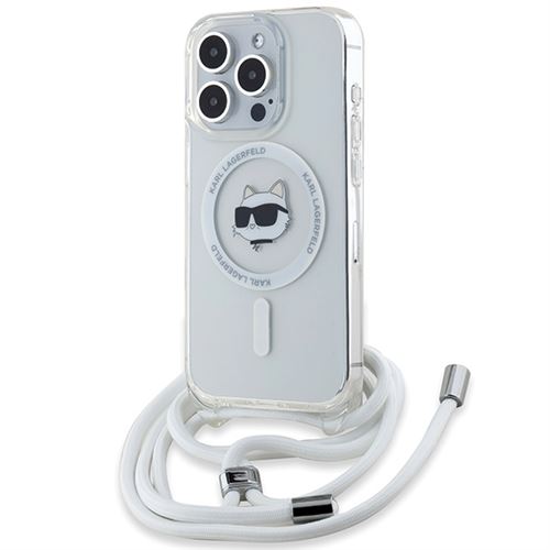 Coque pour iPhone 15 Pro - Karl Lagerfeld IML MagSafe (KLHMP15SLSLHCCHCHNT) - Tête Cordon Choupette Transparent