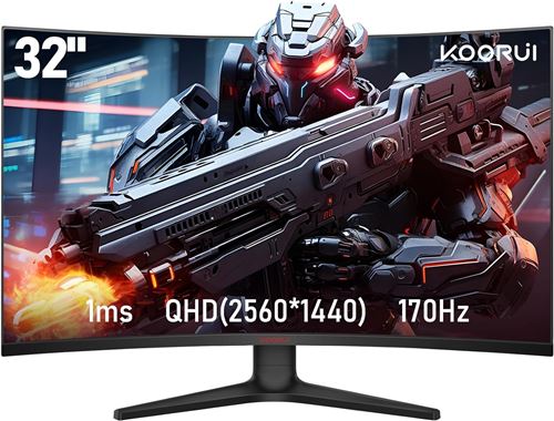 KOORUI Ecran PC Gaming Incurv&eacute; 31,5 - 2560 X 1440 - 1500R VA 170Hz 2xHDMI