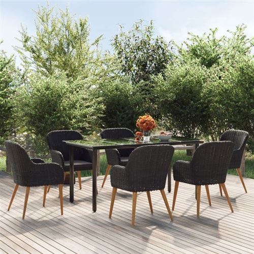 vidaXL - Ensemble à manger de jardin - 7 pièces - Noir - Image 2
