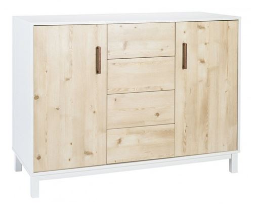 Commode avec plan à langer 2 portes 4 tiroirs bois clair et blanc Timber L 124 x H 102 x P 53/70 cm