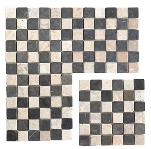 Carrelage de mosaïque (Boite de 1m²) / Plaque mosaïque mur et sol en marbre naturel coloris noir et blanc mat- 30 x 30 cm - PEGANE -