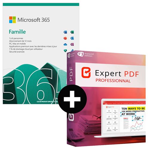 Microsoft 365 Famille 6 utilisateurs 1 an + Expert PDF 15 Pro 1 PC à vie A télécharger