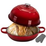 NutriChef Four à pain en fonte émaillée - 25,9 cm - moule à pain en forme de dôme - avec poignées et gants en silicone - passe au four et lave-vaisselle (rouge)