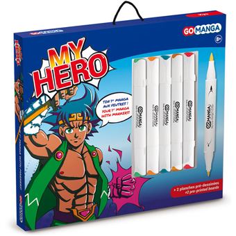 Kit de dessin Go Manga Kyo My Hero Papier et Couleurs assorties 27 x 27 cm