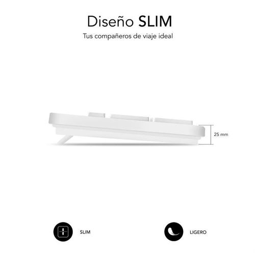 Subblim Business Slim Silencioso, Distribución de Teclado Español (QWERTY), Plug & Play a través de USB, Diseño Plano, Tecleo Silencioso, Blanco