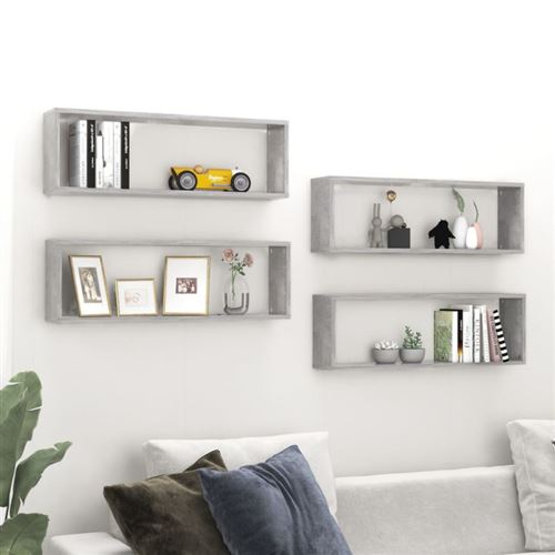 vidaXL Étagères cube murales 4 pcs Gris béton 80x15x26,5 cm Aggloméré