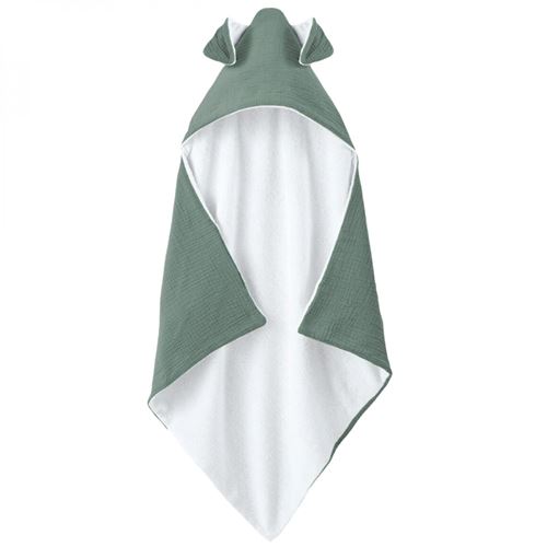 Cape, sortie de bain int&eacute;rieur 100 % coton - 75 x 75 cm - lapin - vert bleu