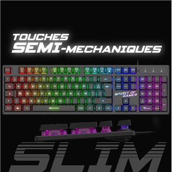 SPIRIT OF GAMER x PRO K1 Clavier Gamer Semi-Mecanique Filaire pour PC Layout Azerty Français 26 Touches Anti-Ghosting 3 Modes de Rétroéclairage RGB Slim USB Gaming Keyboard