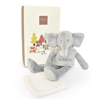 Doudou elephant gris avec mouchoir - sweety - 25 cm - 1